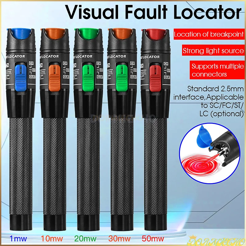 VLF 시각적 결함 로케이터 광섬유 케이블 테스터, 5-50km 범위 VFL, LC 어댑터 FTTH 선택 가능, 50MW