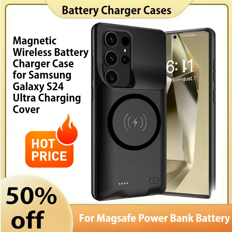 

Magnetic Wireless Battery Charger Case for Samsung Galaxy S24 Ultra Charging Cover For Magsafe Power Bank Battery Pack bateria