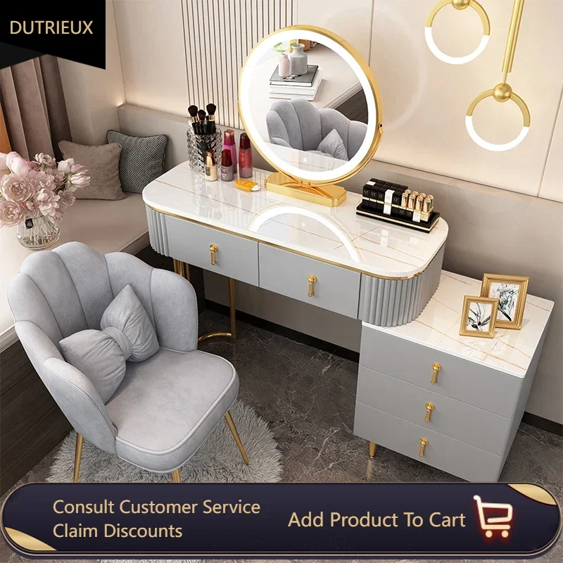 

Modern Storage Dresser Drawers Bedroom Desings Luxury Mirror Dressing Table Makeup White Vanitys Para Maquillaje Salon Furniture