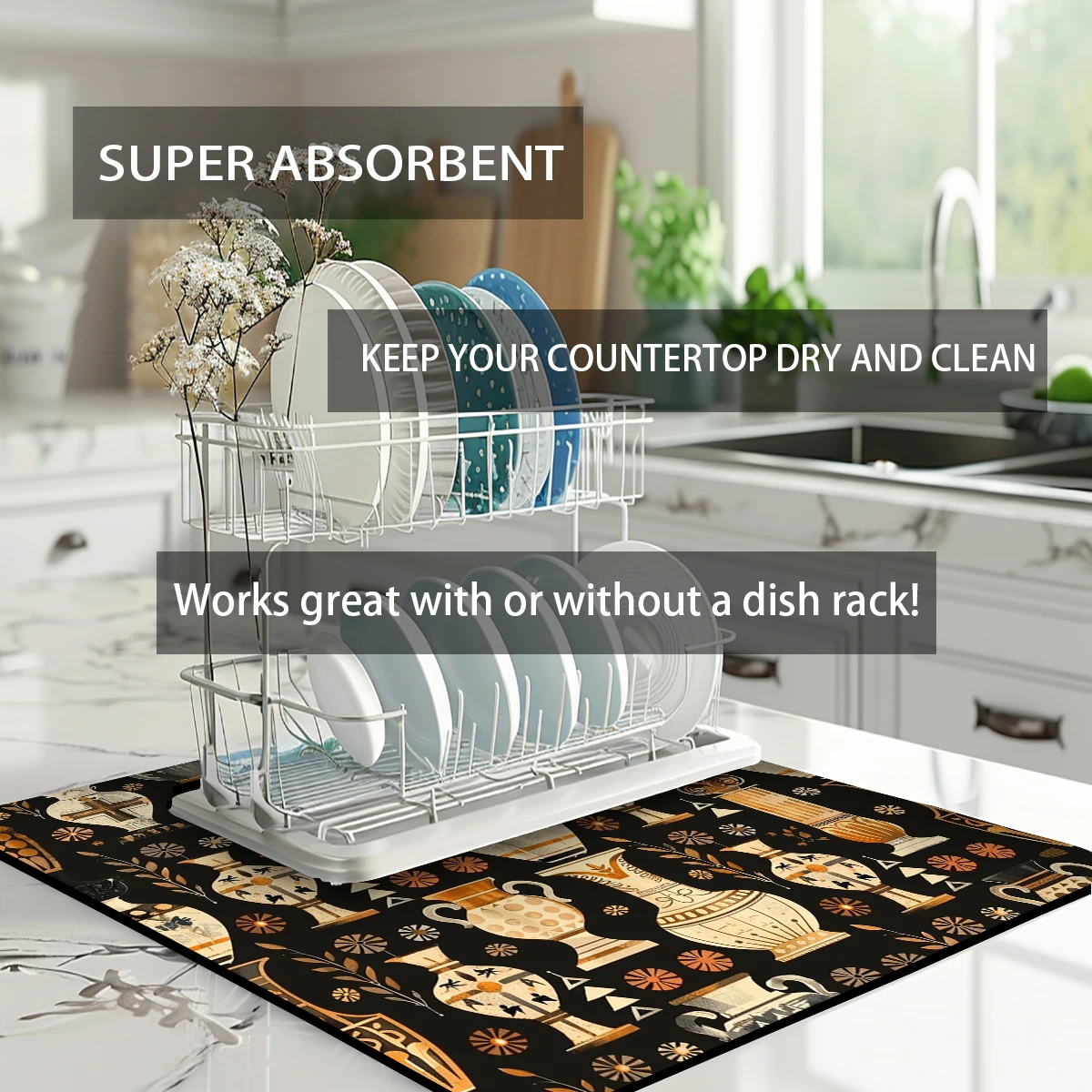 Large Kitchen Absorbent Mat Vase Building Antiskid Draining Coffee Dish Drying Mat Quick Dry Bathroom Drain Pad Tableware Mat