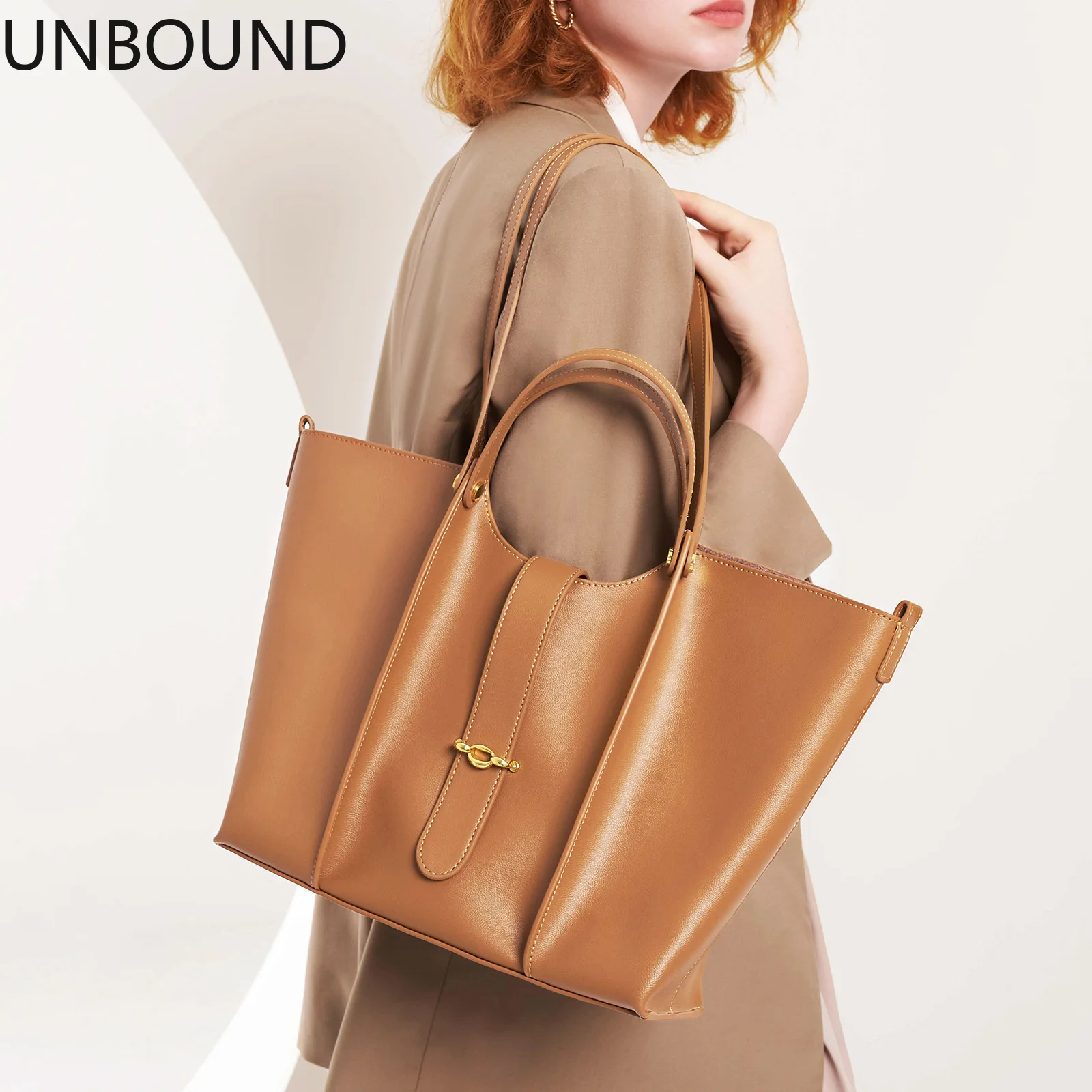 UNBOUND genuine leather tote bag women's large capacity luxury office commute shoulder fashion versatile female handbag bags