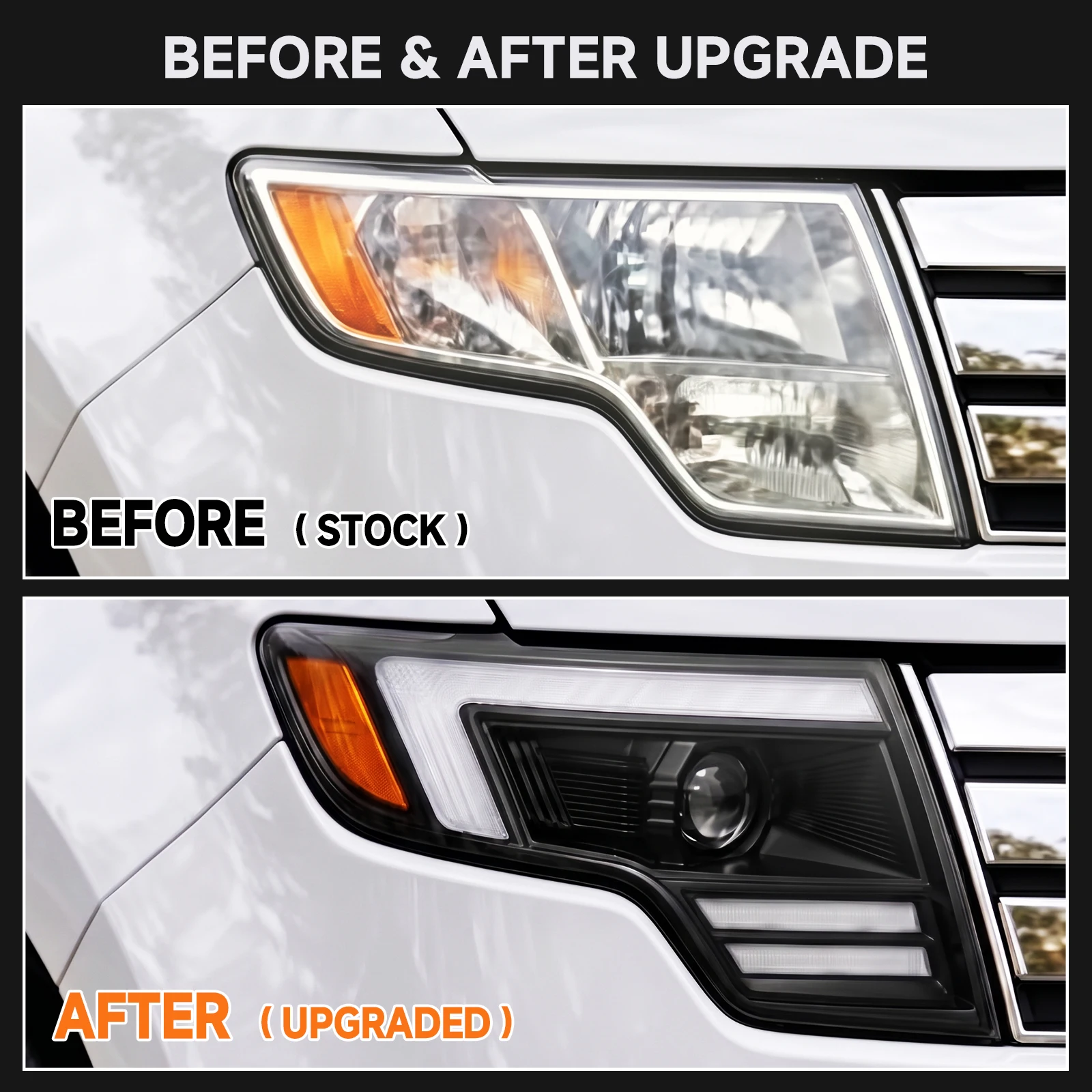 2PCS LED Headlight Assembly For Ford Edge 2006 2007 2008 2009 2010 SUV DRL Turn Signal Front Lamp Left+Right Plug&Play