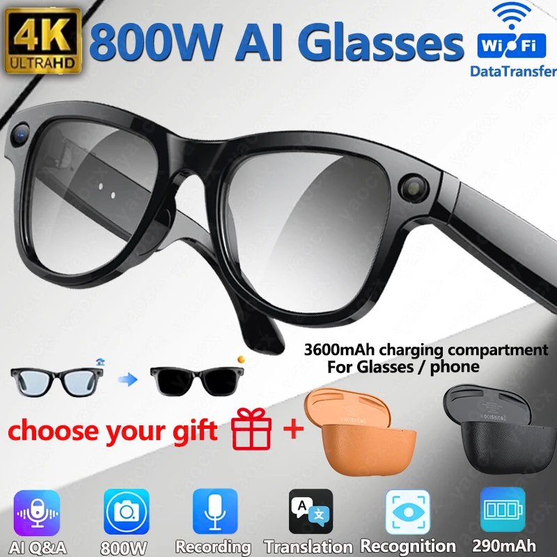 

Новые умные очки с голосовым помощником AI, 4K HD камера/фото/музыка, перевод/распознавание в реальном времени, двойные линзы, защита от синего света