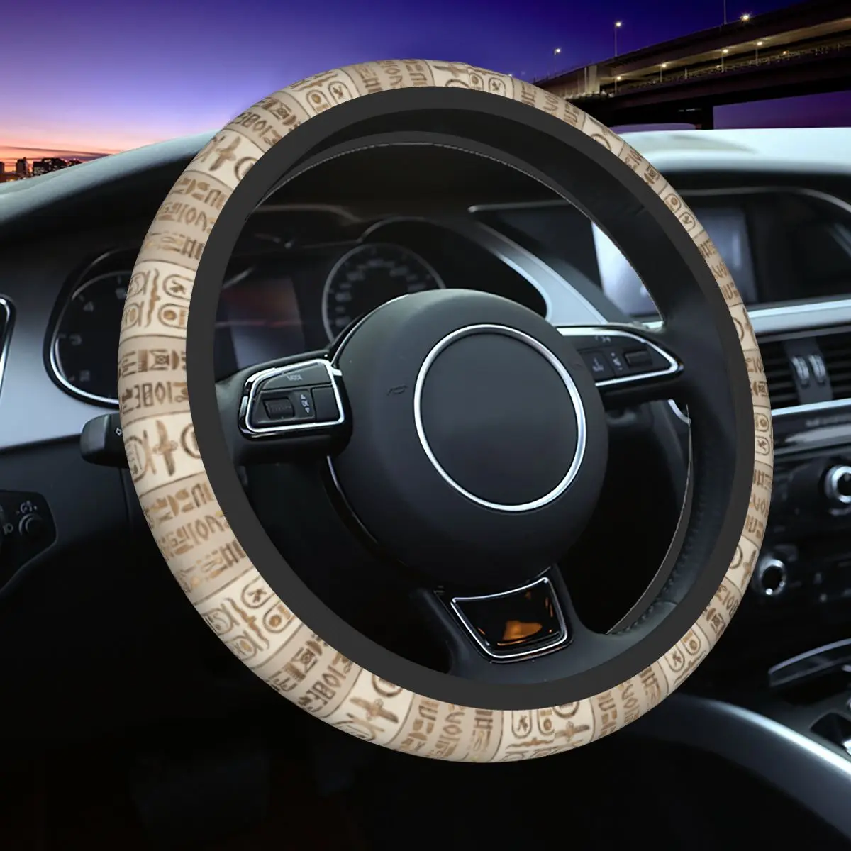 Egyptian Ancient Hieroglyphs Pastel Gold Car Steering Wheel Cover 37-38 Anti-slip Fashion Car-styling Car Accessories