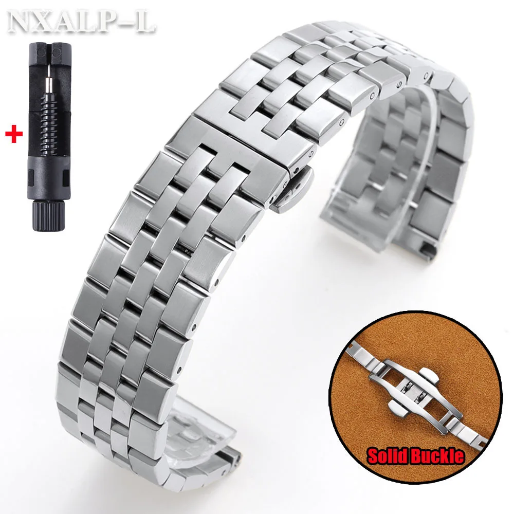 Solid Stainless Steel Watch Band 20mm 22mm for Tissot for Rolex for Seiko Wristband Belt Butterfly Buckle Men Women Metal Strap