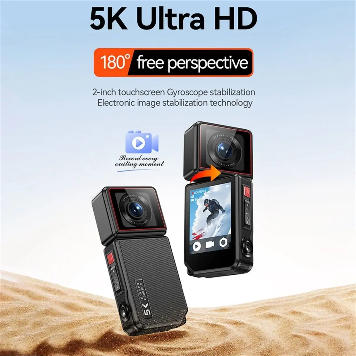 belong 5K Panoramic Sports Camera 2 Inch Touchscreen Outdoor Action Camera Webcam Vlog WiFi Sports Camera Video Recorder Cam