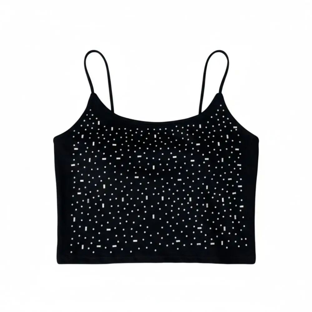 Creative Cotton Diamond Embedded Vest Padded Cups Highly Elastic Crop Top Body-Shaping Solid Color Sequin Camisole Club Outfit