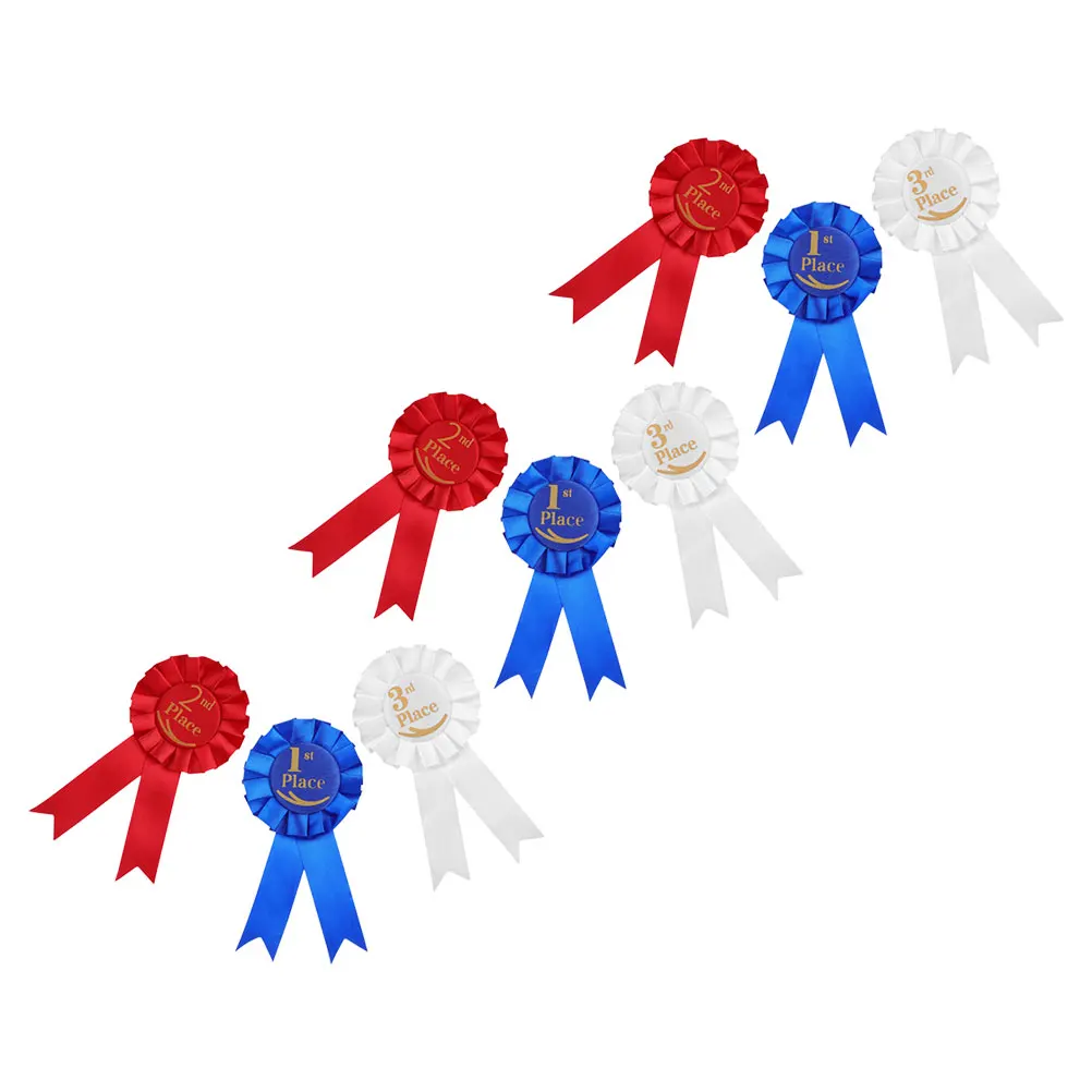 

9pcs Award Ribbon Rosette Set Satin Prize Ribbons White Sports Events School Competitions Graduation Ceremonies Festive