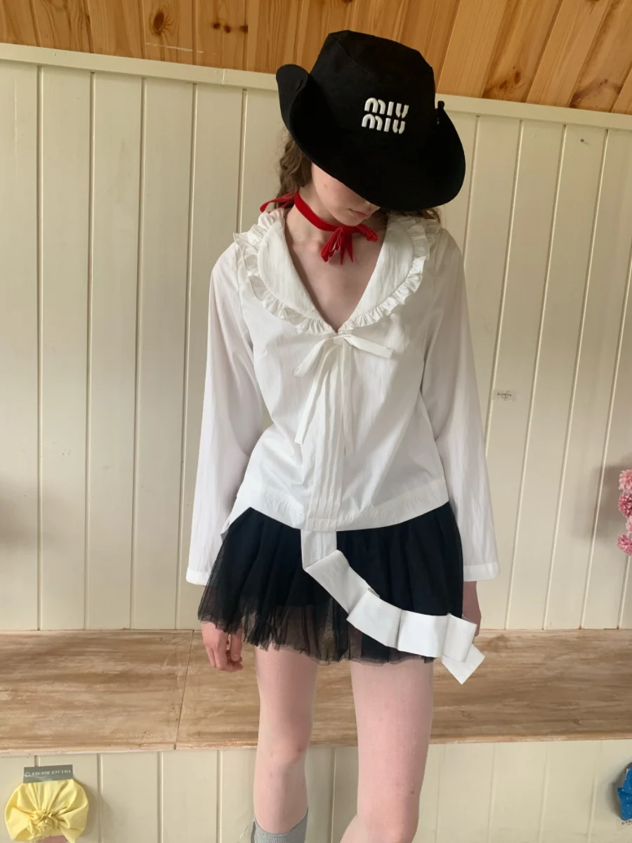 

Романтическая чистая белая серия Long Sve irt Morn Isle Star Elm Autumn Falling Series Fre Sle Girl's Faion с маслом прямого кроя...