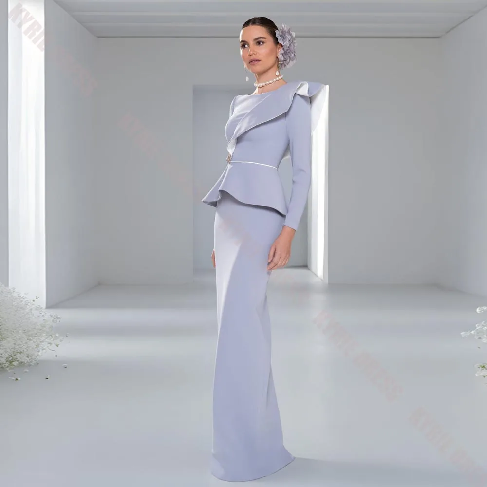 Vestidos de Noche Formales para Mujer, Cuello Barco Moderno, Mangas Largas, con Volantes, Estilo Columna, para Invitadas de Boda, Vestido Largo para Fiesta de Graduación