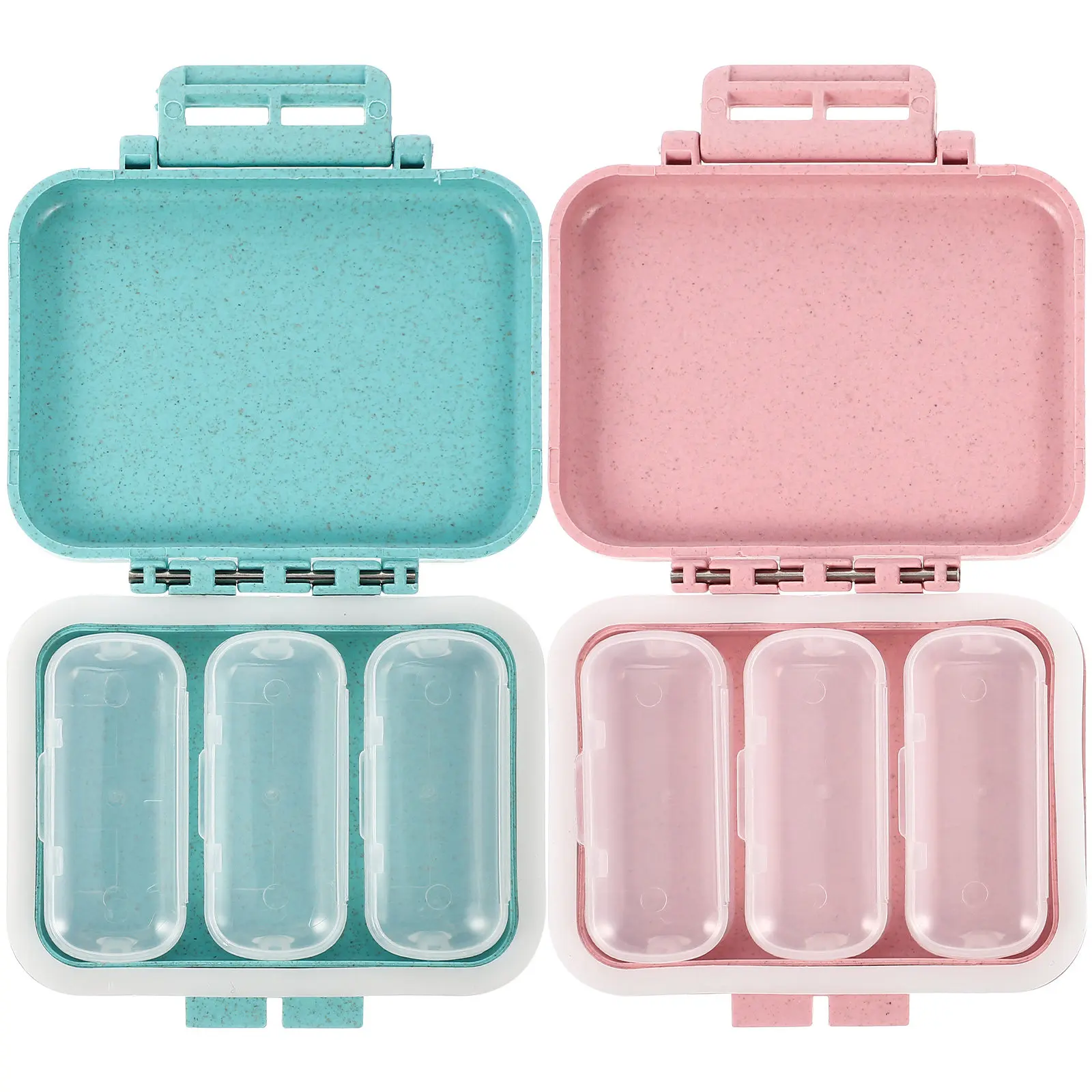 2Pcs Pills Case Food Grade Sealed Travel Storage Box Small Portable Multi-Grid Organizer Medicine Container Daily Organizer