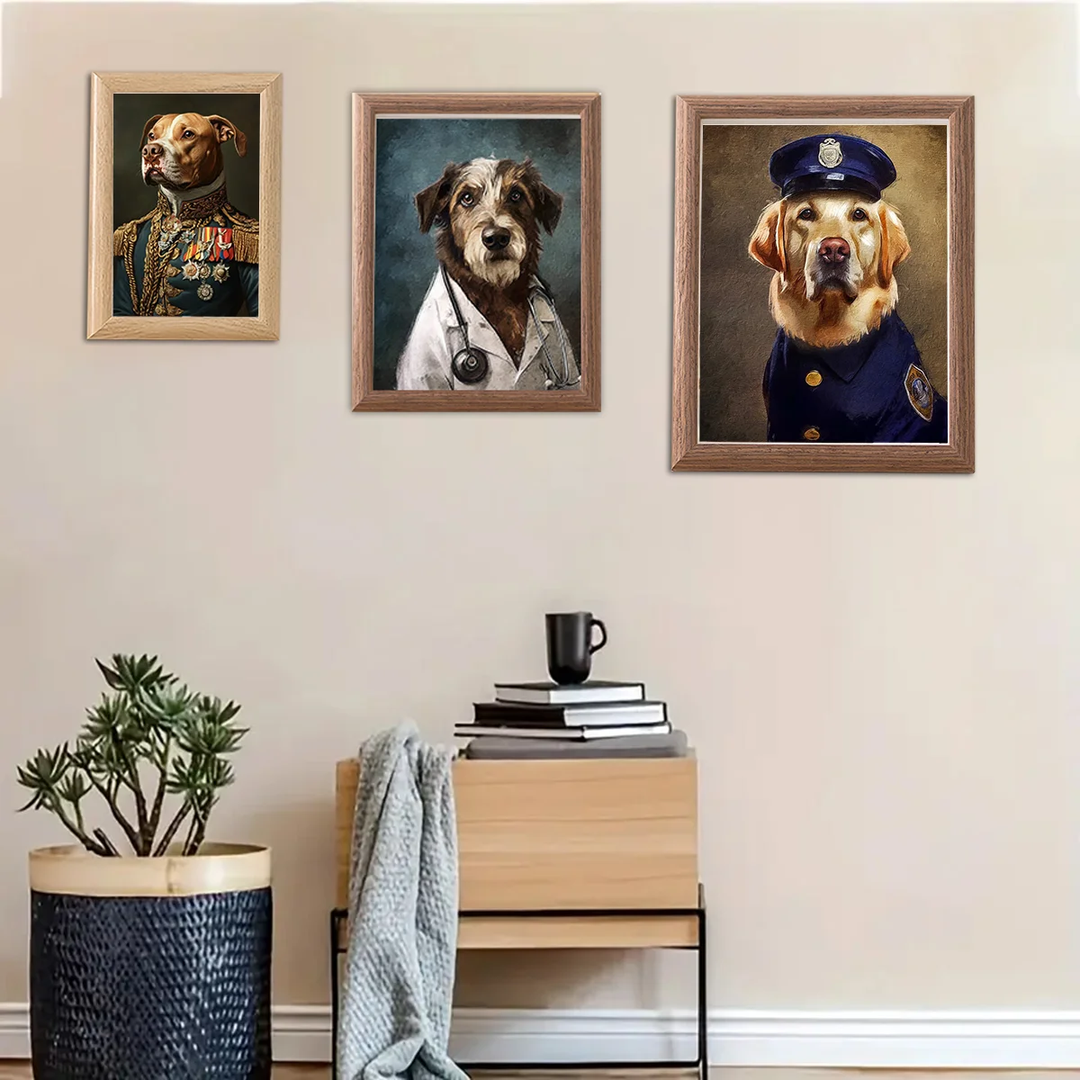 

Customized pet portrait canvas art - Personalized photos of dogs and cats, decorated with vintage solid wood photo frames
