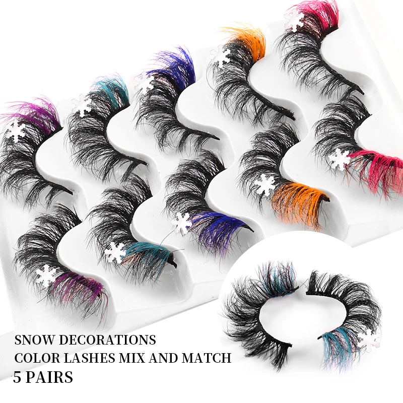 European and American cross-border new Christmas snow false eyelashes 8D curly natural thick color high imitation mink eyelashes