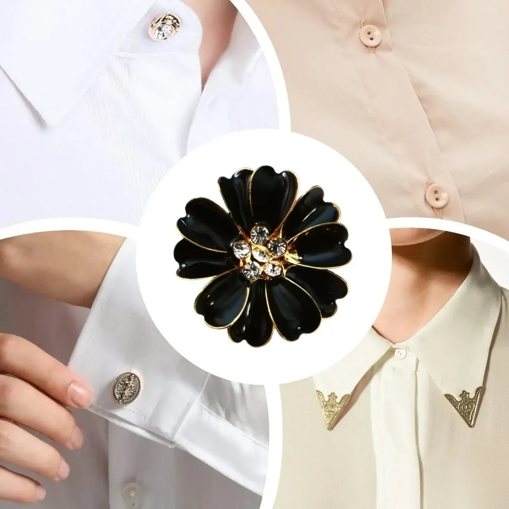 Flower Shaped Petal Rhinestone Cufflinks Fabric Blouse Buckle Clip Button Cover Cufflinks for Sewing Jeans Dress