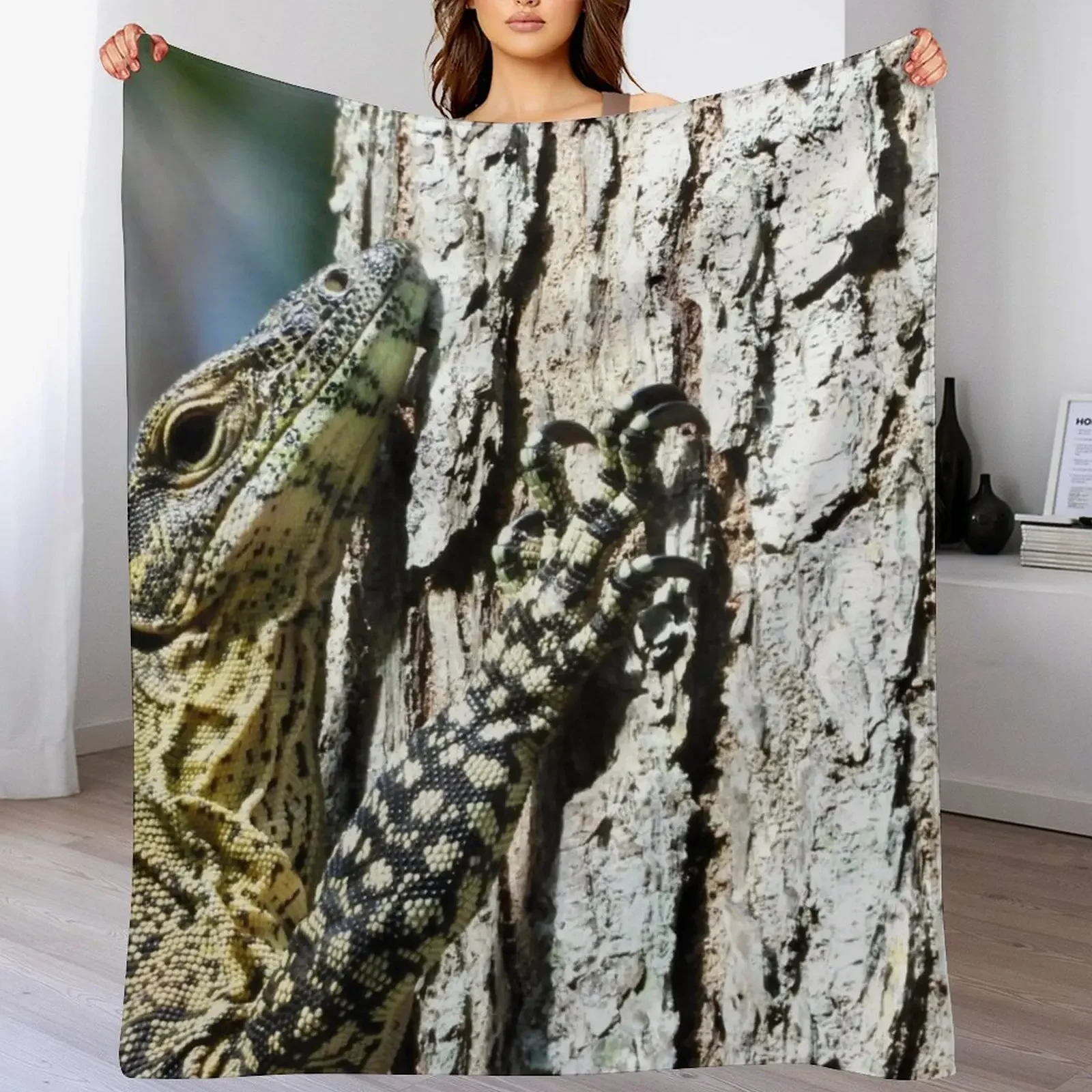 

Goanna monitor Lizard hugging a tree Throw Blanket wednesday Plaid on the sofa blankets ands valentine gift ideas Blankets