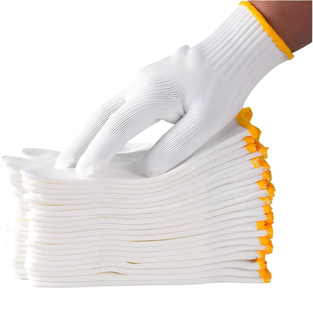 12 Pairs Pack Unisex White Cotton Polyester Knitted Safety Work Gloves Knit Gloves for Men And Women