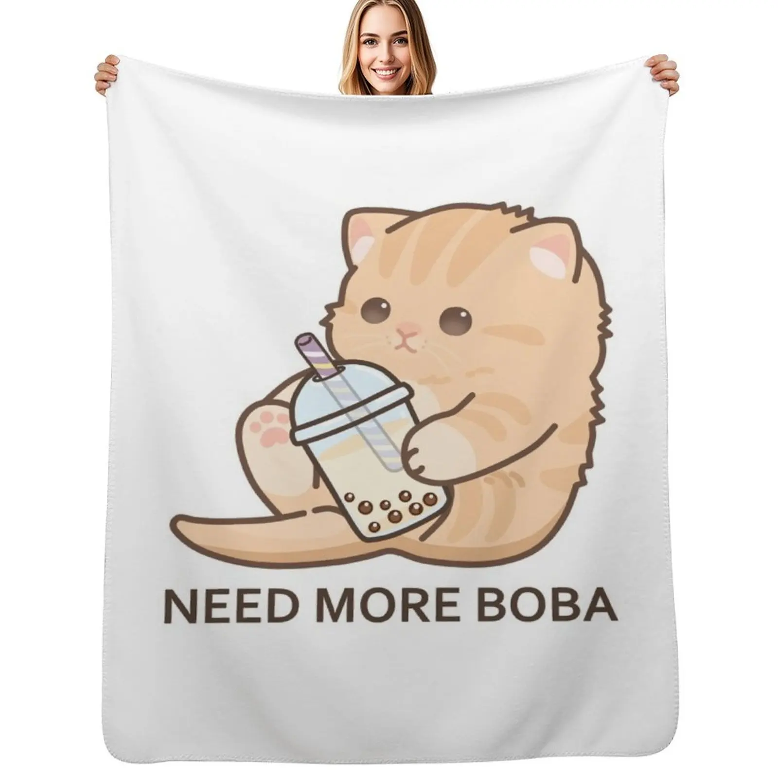

Baby Kitten Needs More Boba! Throw Blanket Weighted Plush Soft Plush Plaid warm winter Blankets
