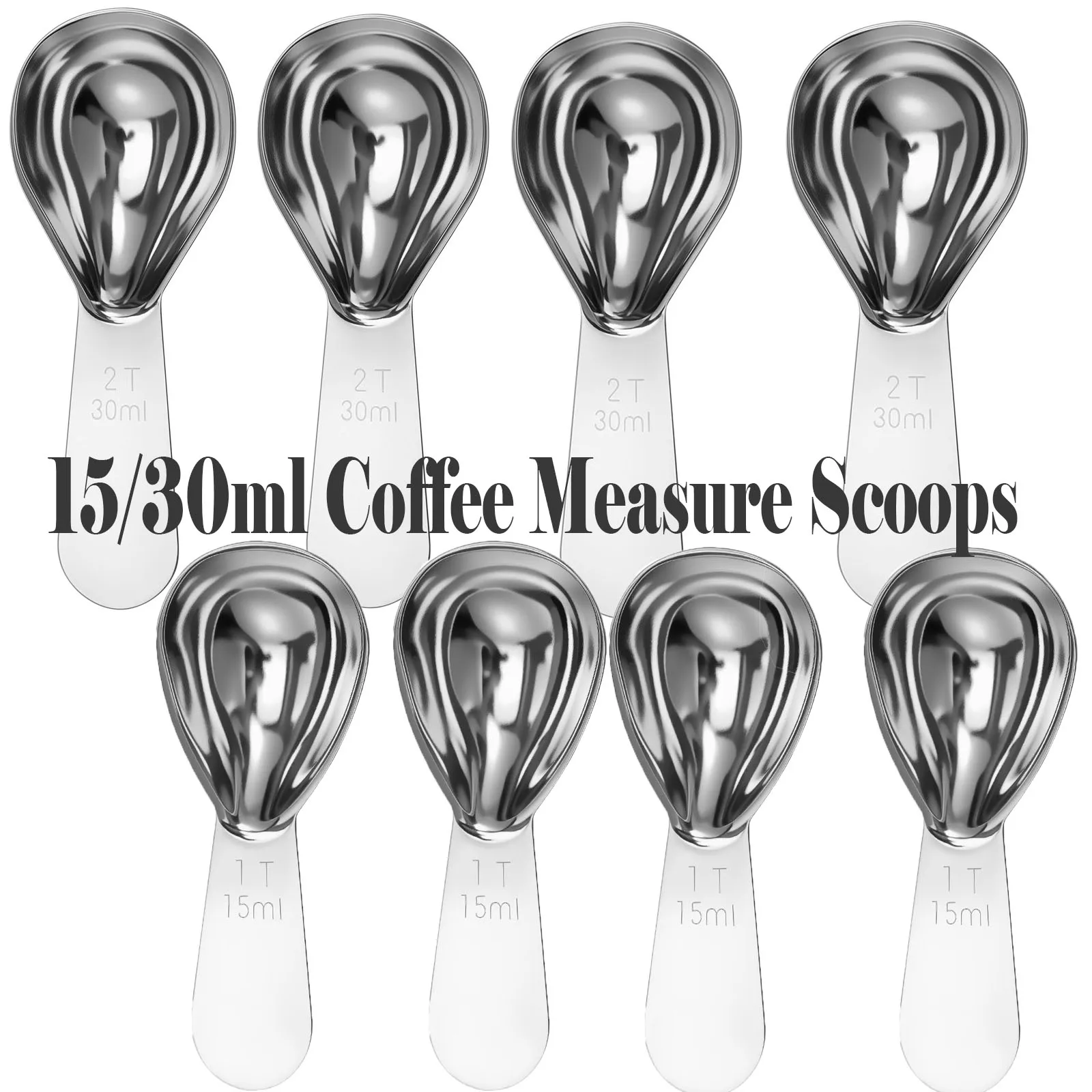 

4Pcs Stainless Steel Coffee Spoons Coffee Measuring Scoop with Graduated Measuring Spoon 15ml/30ml Beans Tea Sugar Barista tools
