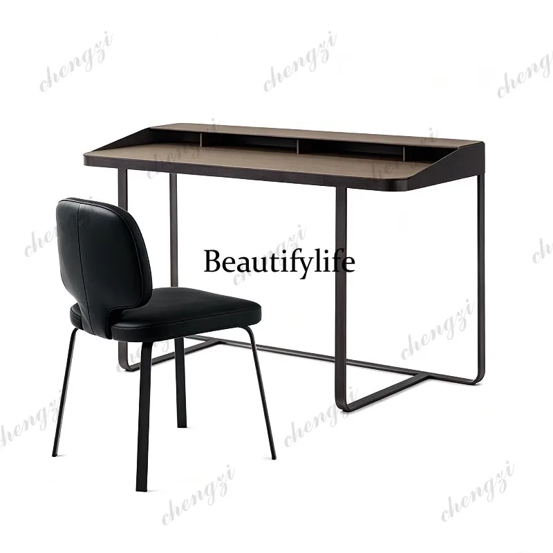Italian leather metal desk modern minimalist designer study writing desk