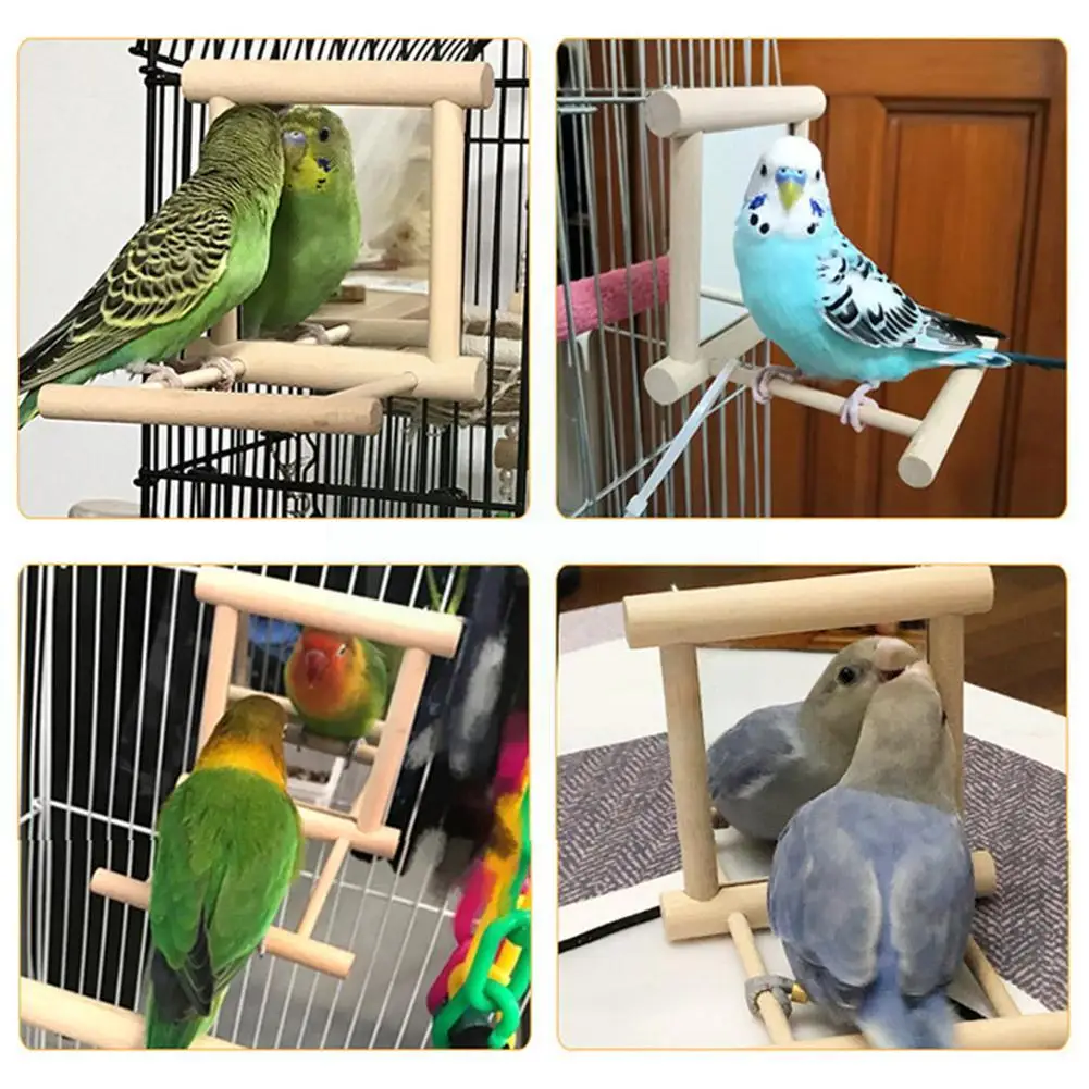 Parrot Bird Mirror Toys Pet Bird Bell Toy Bird Cage Bells Swings Toys Pet Supply Perch Hanging Cage Accessori Cage Supplies L1N4