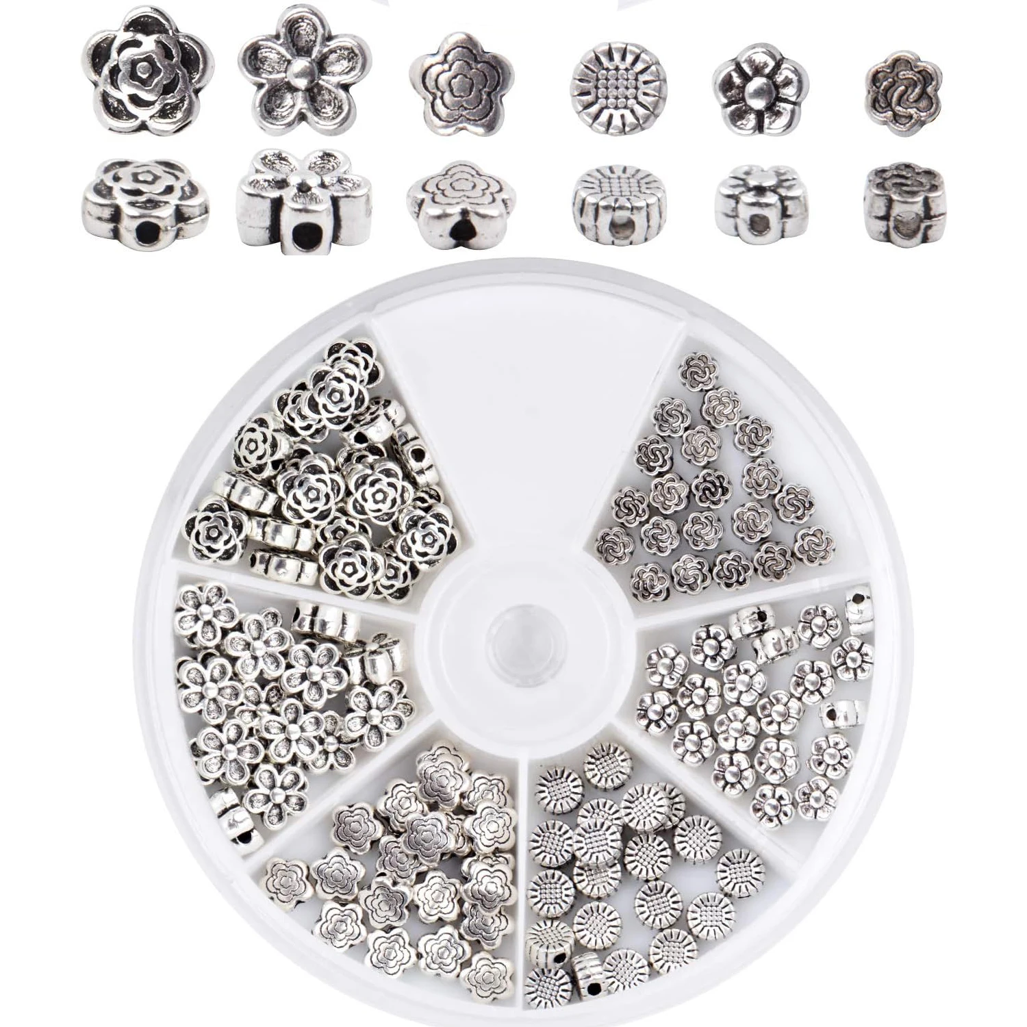 

Бусины-разделители из сплава, 120 штук, винтажное серебро, тибетские серебряные бусины для изготовления украшений, браслетов, ожерелий, 6 стилей