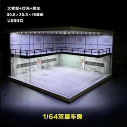 1/64 1/43 Scale Car Garage Diorama Diecast Model Display Case Scenery Toy Cars Simulation Display w LED Light Parking Lot Models