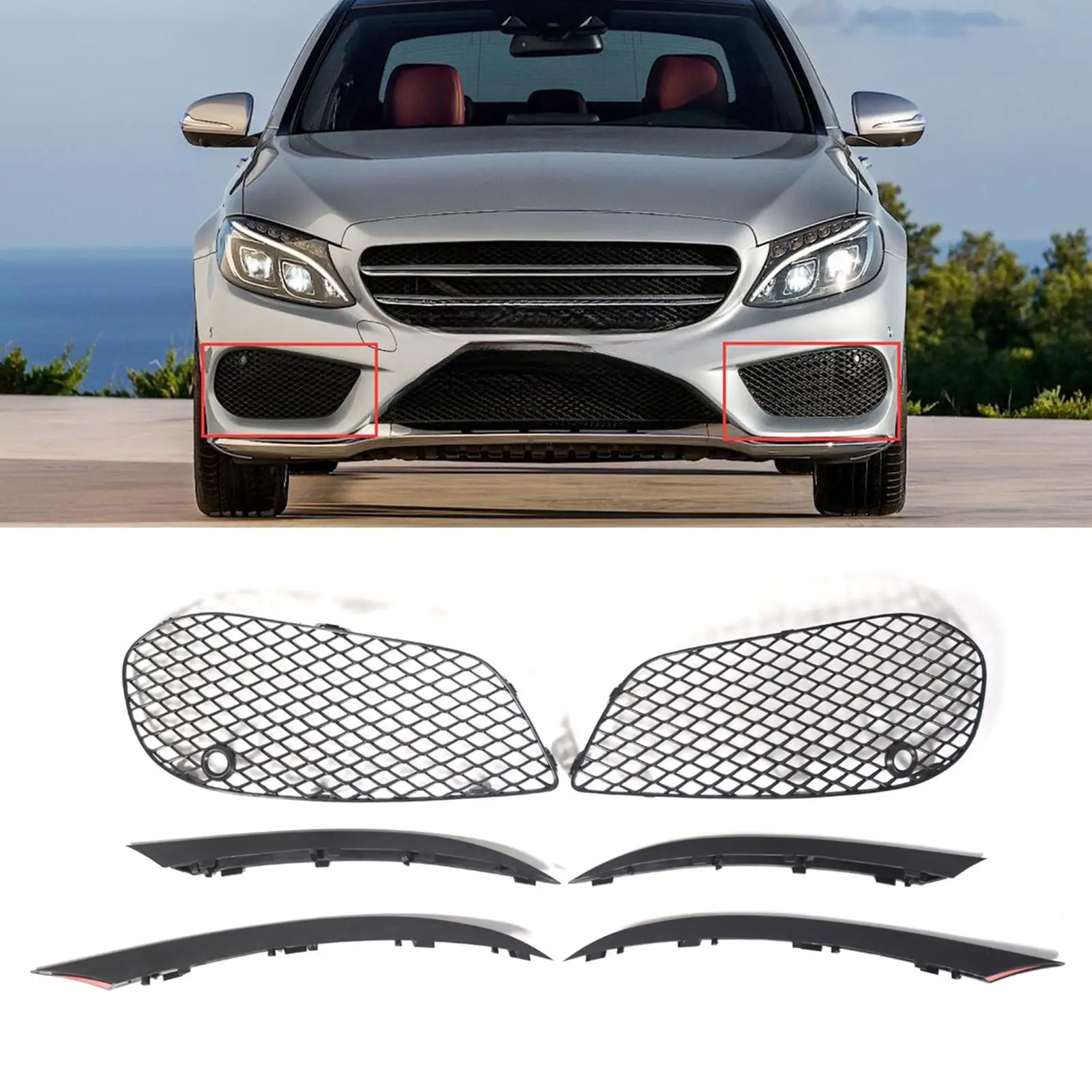 

Комплект решеток передней нижней противотуманной фары, замена 2058852523 2058852623, запасные части, автомобильные аксессуары, черный, левый и правый