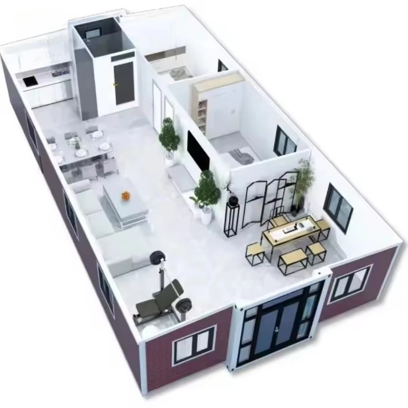 عبوة مسطحة من الحاويات الجاهزة للمنزل والعطلات لغرفة المعيشة وغرفة النوم ورشة عمل مول كابينة ساحلية منزل صغير متنقل