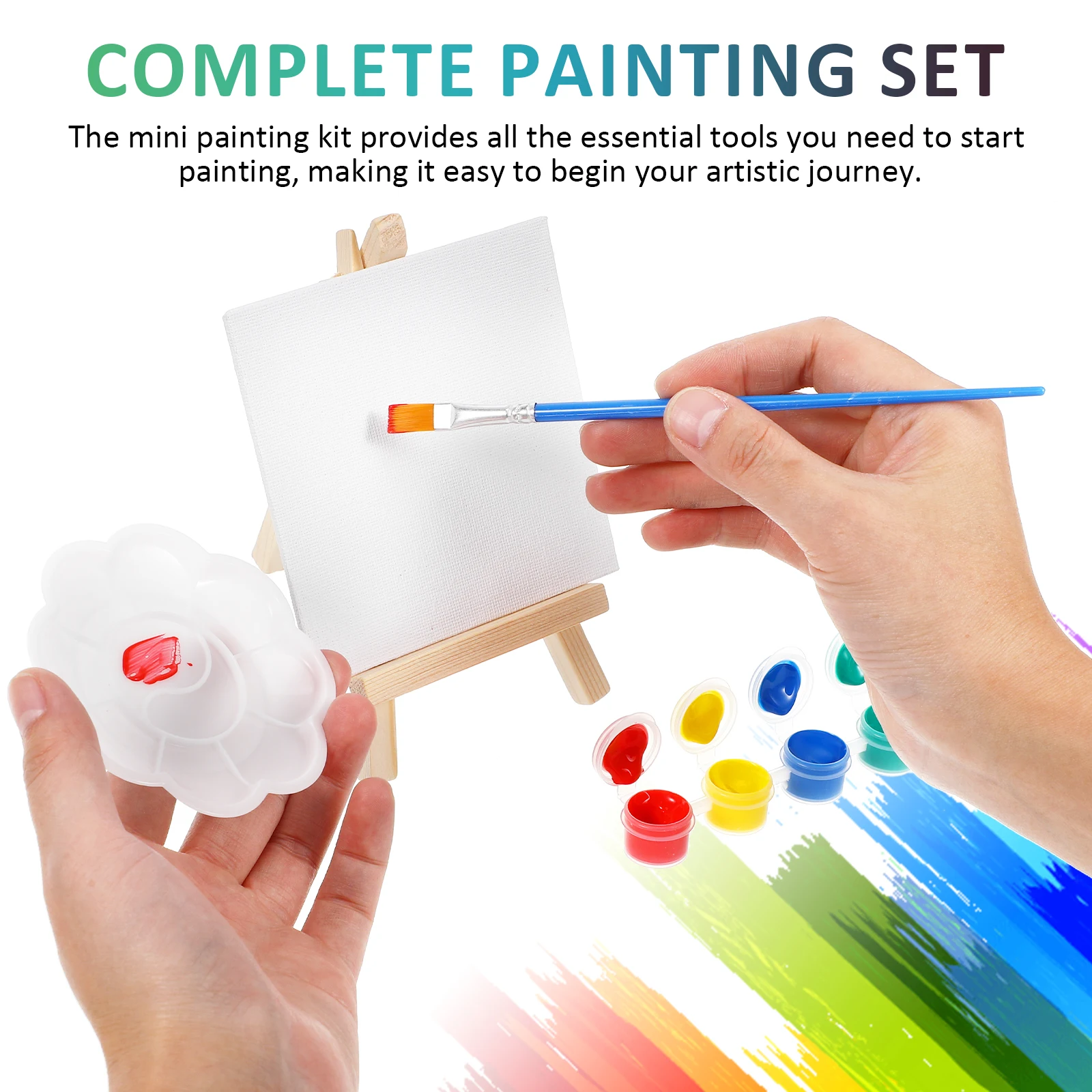 

6 Sets Mini Painting Kit Small Canvas Kit Tabletop Wood Easels Watercolor Painting Tools Oil Painting Brushes Palettes Paints