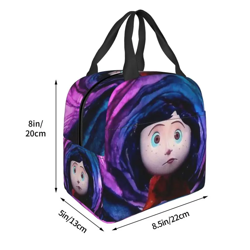 Custom Horror Movie Coraline Insulated Lunch Box Women Portable Thermal Cooler Lunch Bag Picnic Food Container Tote Bags