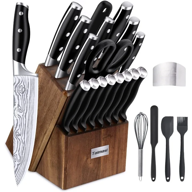 

Knife set, 23 Pcs Kitchen Knife Set with Block and Sharpener Rod, High Carbon Stainless Steel Chef knife set for kitchen, Ultra