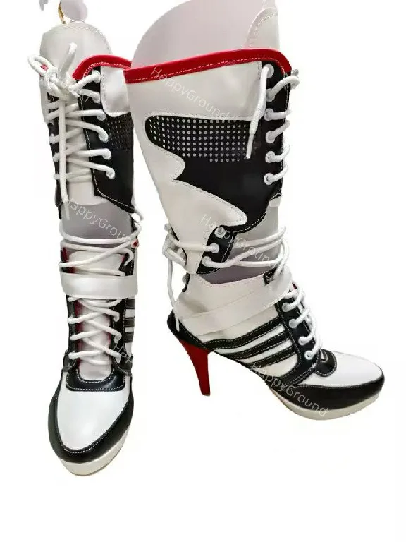Botas de quinzel para mujer adulta, zapatos, disfraz de Cosplay, botas de fiesta de Carnaval de Halloween en rojo y negro