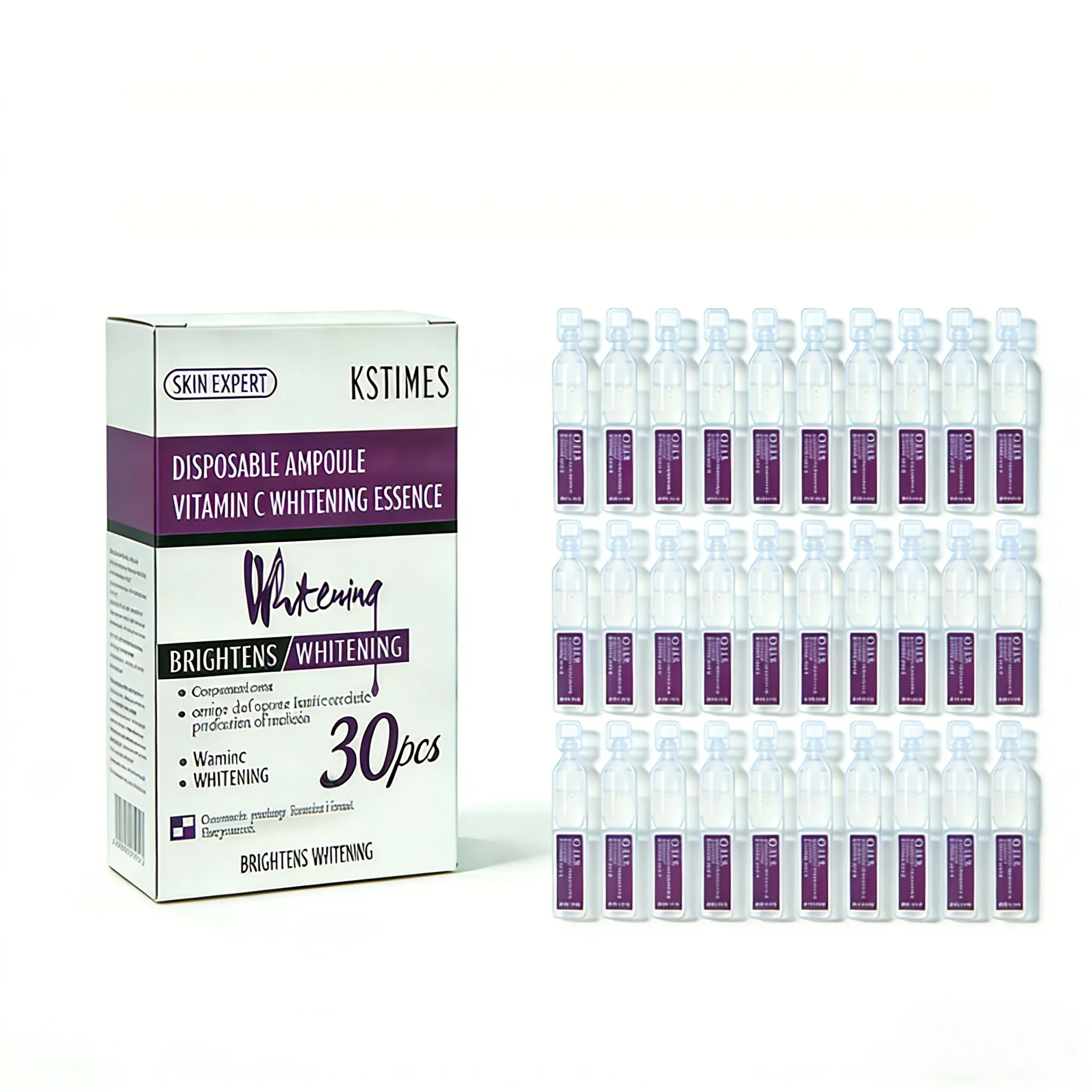 Sérum Essência Clareador em Ampola 30 unidades para pele escura e opaca, iluminador e revitalizante com Peptídeo, Niacinamida e Vitamina C