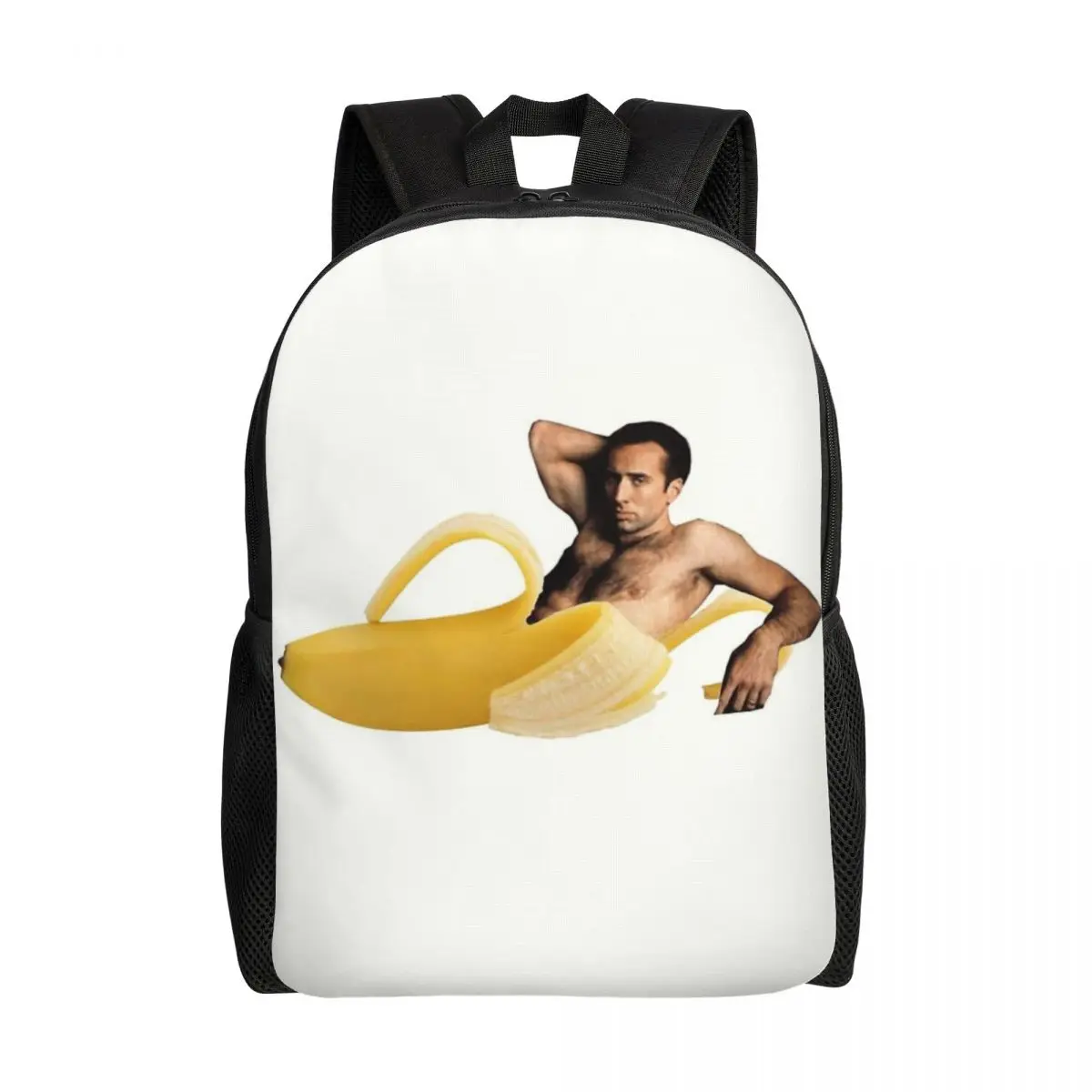 Nicolas Cage In A Banana Backpack for Women Men Waterproof College School Funny Meme Bag Print Bookbag