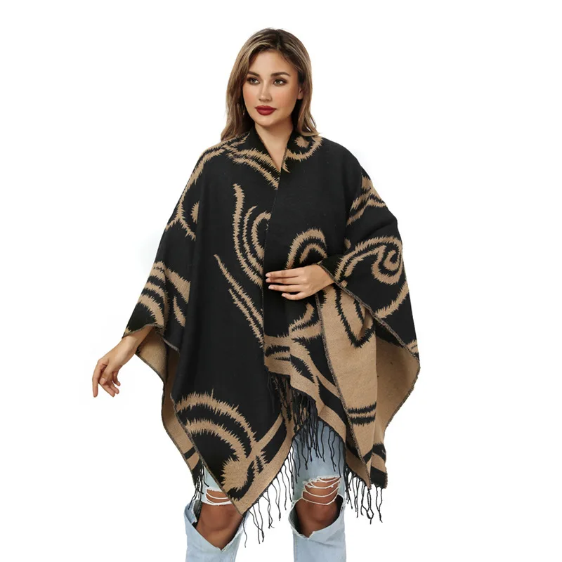 

Retro Leopard Print Knitted Shawl for Women, Autumn and Winter Warm Outerwear, Fashionable Cape, Cloak Lady