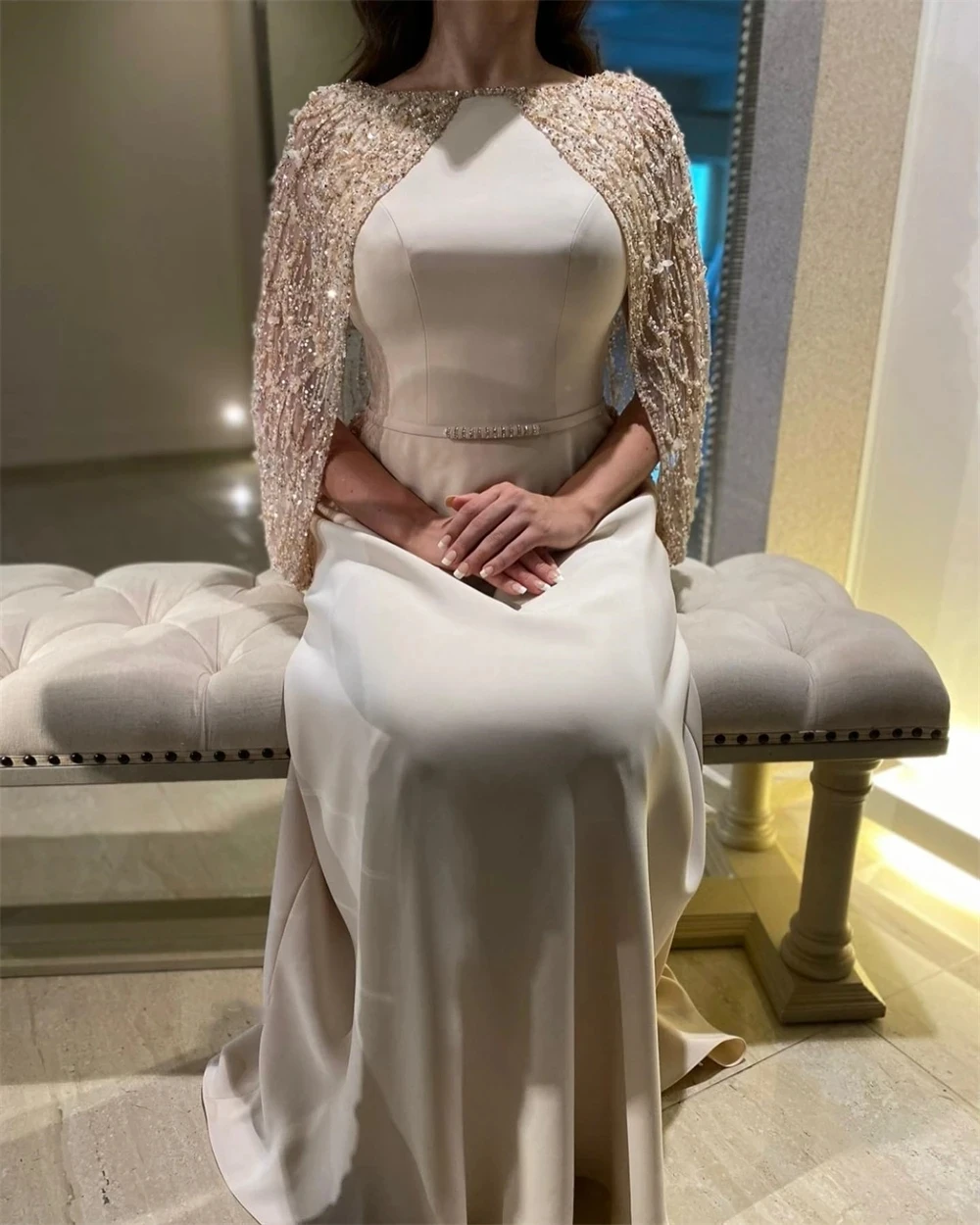 

Customized Sequin Beads Tulle Shawl Elegant 2025 Dubai Women Luxury Formal Occasion Gown Floor-Length Luxury Prom Evening Dress