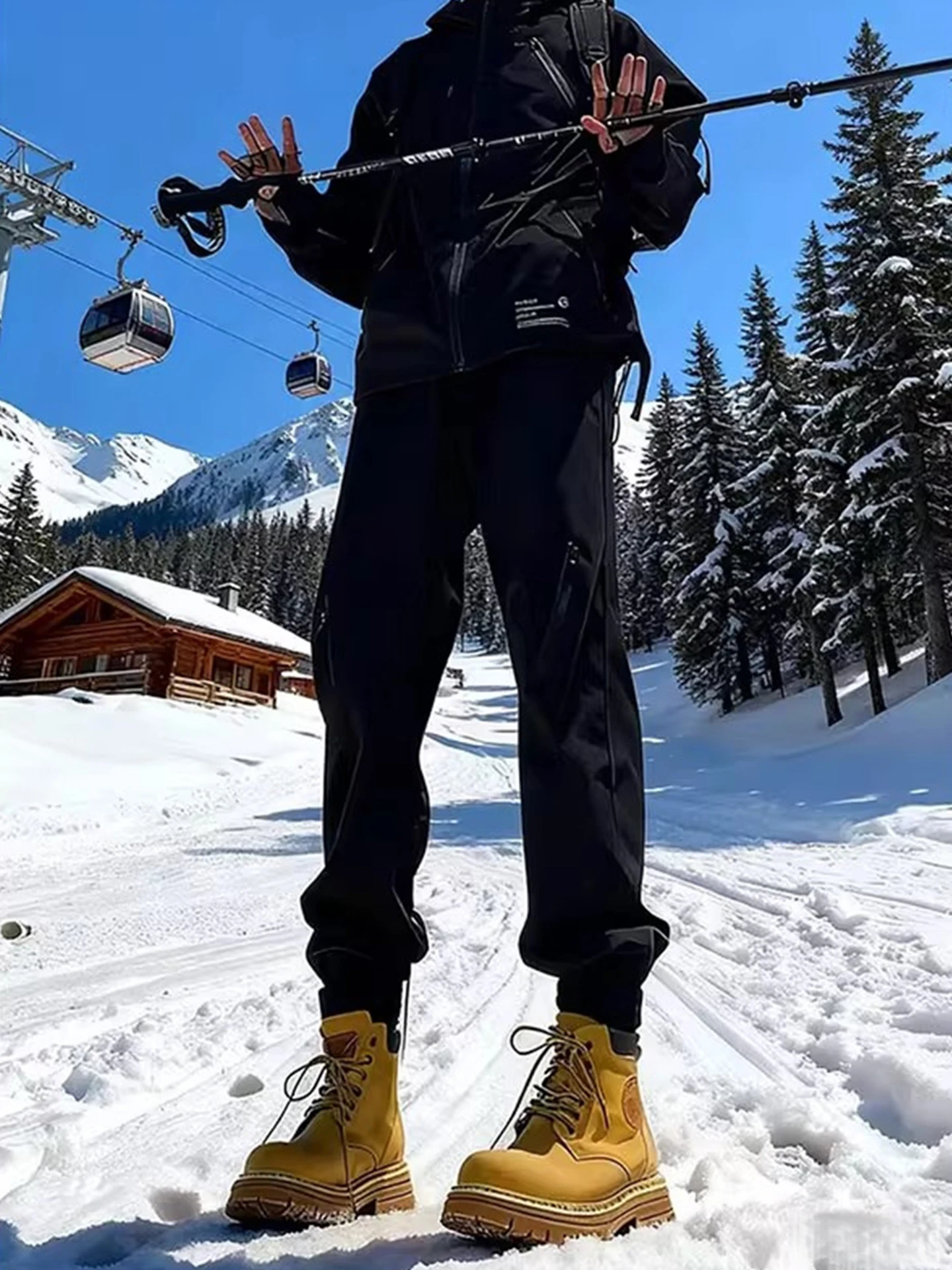 

Thiened Fce Lined Skiing Hiking Pants Men's Outdoor Winter Waterproof Windproof Warm Straight Leg Boots Friendly ...