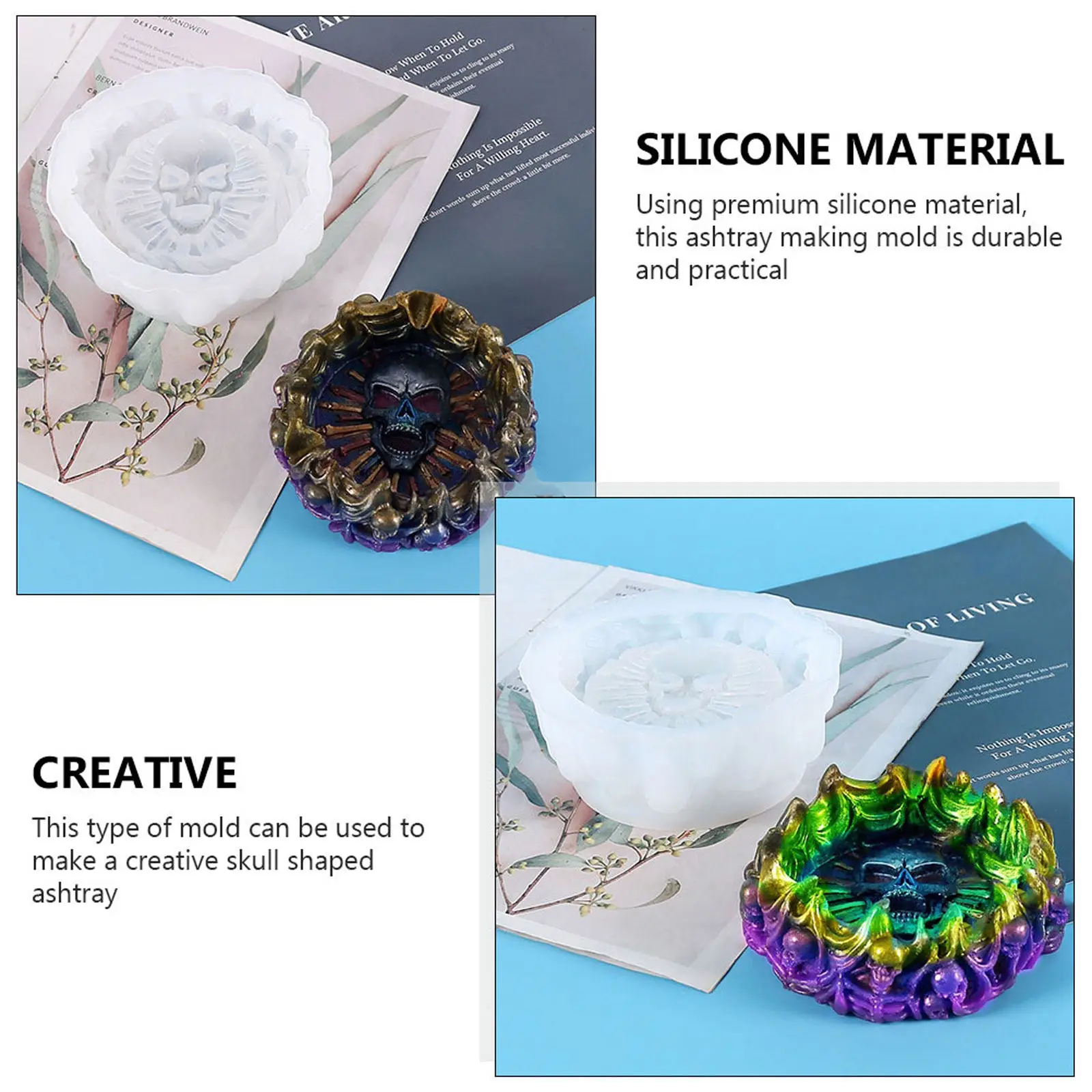 

1Pcs Premium Silicone Skull Pattern Mold DIY Ashtray Casting Tool Fine Workmanship Non-Fade Easy Clean Handmade Craft Making