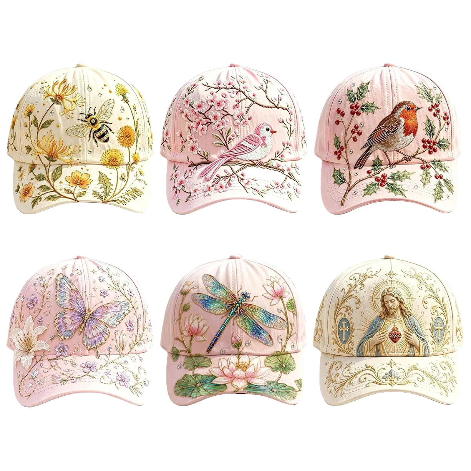 Cotton Animal Pattern Baseball Hat Adjustable Botanical Cottagecore Hat Lightweight Casual Sun Hats for Outdoor Daily Wear