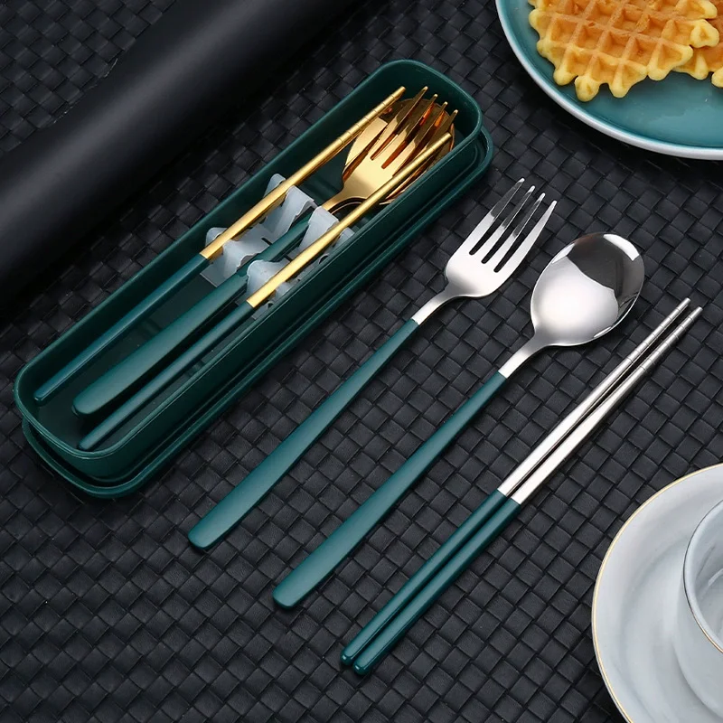 304 Tableware Set Portable Cutlery Set Dinnerware Set High Quality Stainless Steel Knife Fork Spoon Travel Flatware With Box