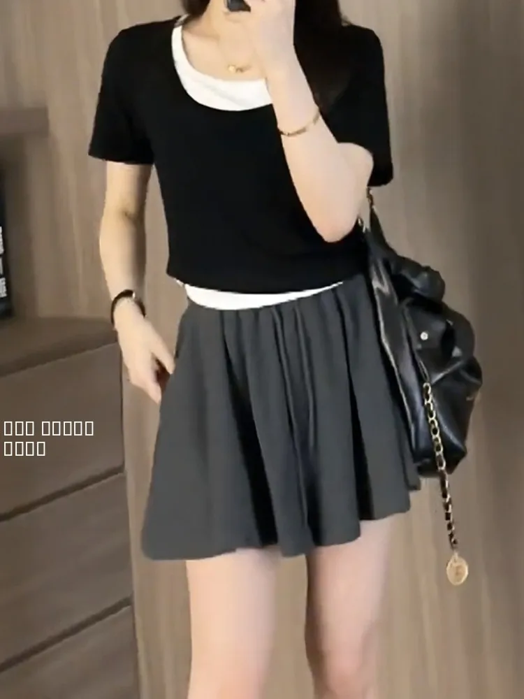 

Летние спортивные повседневные брюки-юбка А-силуэта для полных женщин больших размеров, с высокой талией и широкими штанинами