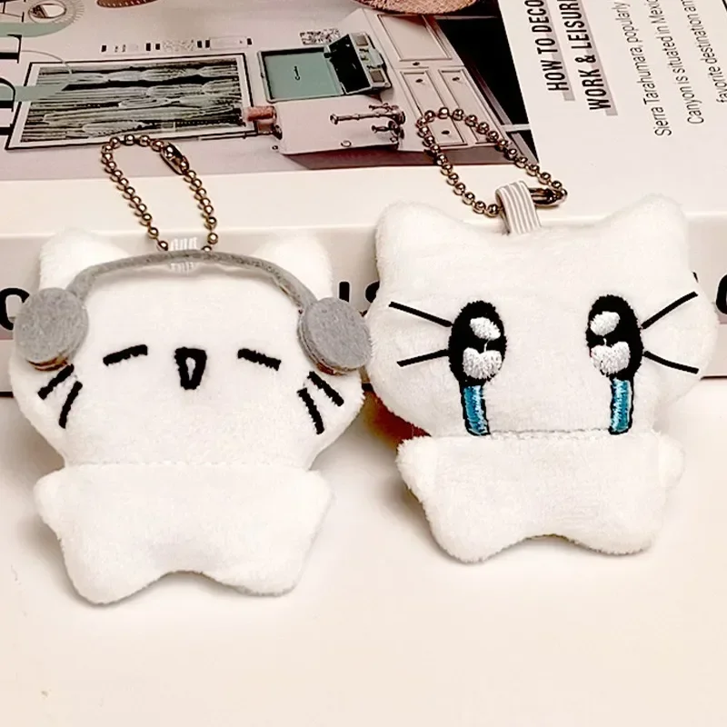 

2Pcs Cute Headphones Kitten Keychain Women Men Mini Crying Cat Couple Keyring Cartoon Soft Charms Bag Pendant Fashion Decoration