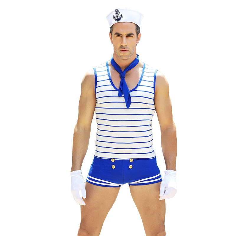 Сексуальный Экзотический костюм моряка синего цвета для мужчин