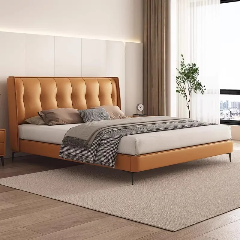 Simulation Leather Bed Light Luxury Modern Master Bedroom Large Bed High-end Atmosphere Soft Bed