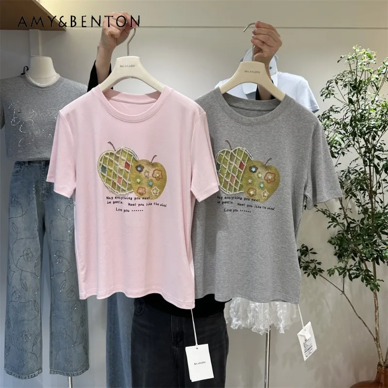 

Beautiful Short-sleeves T-shirt Women's 2026 Spring Summer New Arrivals High-end Stylish Versatile Loose-fitting Slimming Tees