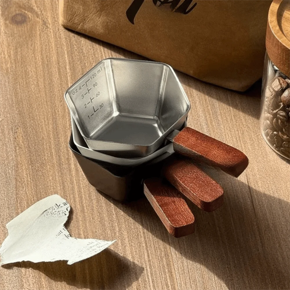 4 Oz Hexagonal Espresso Cup 304 Stainless Steel with Scaled Coffee Extraction Cup Mini V Spout Coffee Dosing Measuring Cup Milk