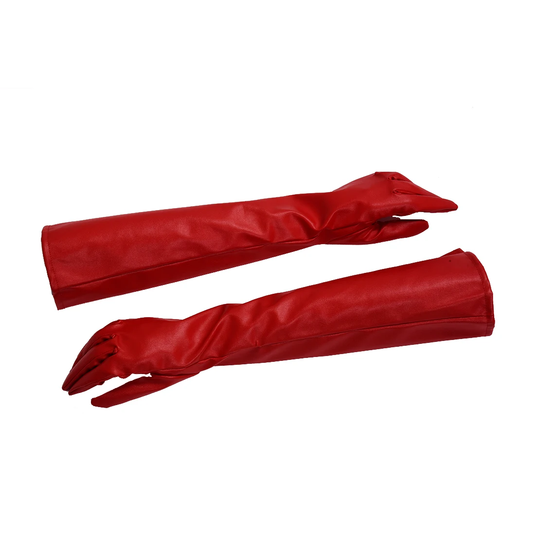 Pair of Stylish Red Solid Color PU Leather Long Gloves For Women