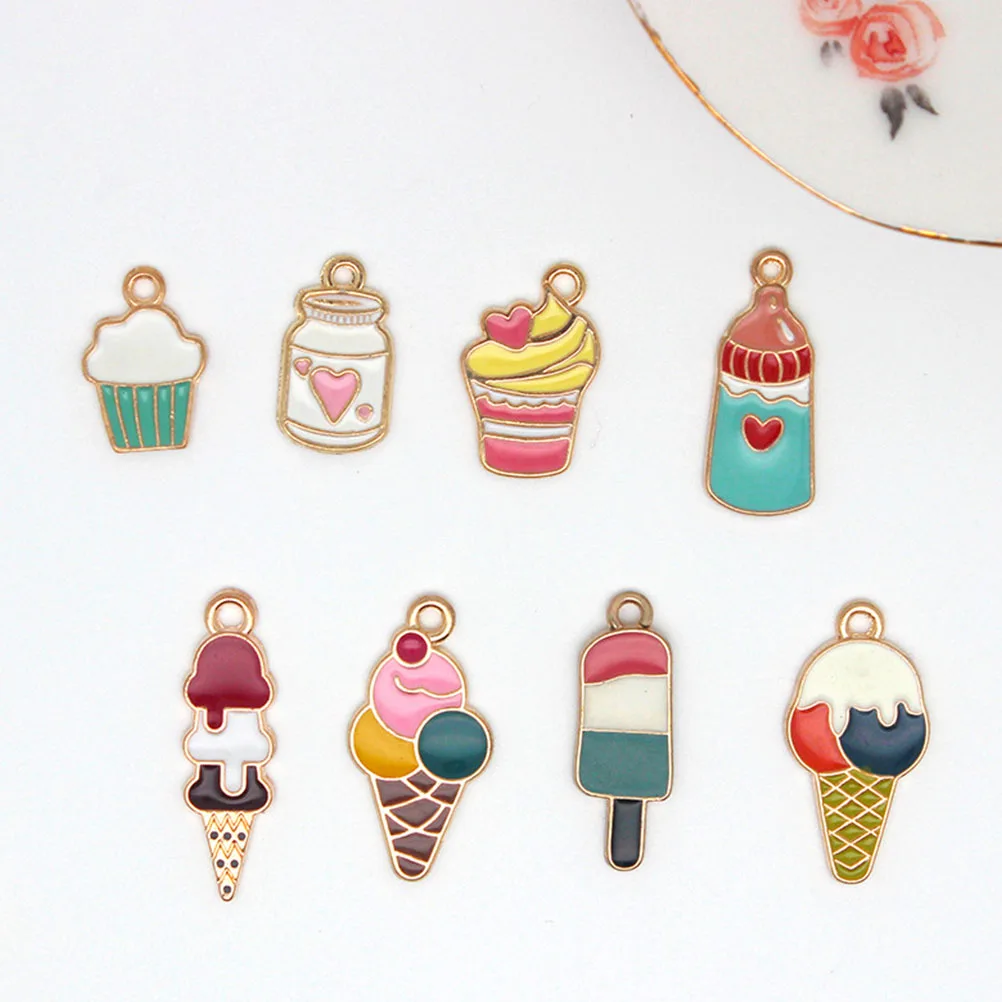 

40 Pcs Dessert Themed Alloy Charms Bright Details Jewelry Making Accessories Keychain Pendants Enamel DIY Craft Supplies Safe