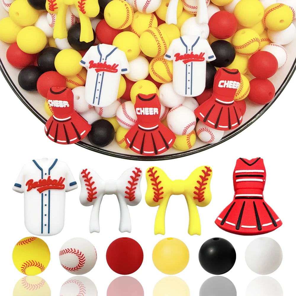 25/32/54Pcs Baseball Series Silicone Beads Set DIY Keychain Necklace Bracelet Decoration Pen Jewelry Pendant Etc. Holiday Birthday Gift