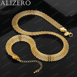 ALIZERO 18K Gold Necklace 18 Inch 10mm Woven Mesh Necklace For Women Men Fashion Wedding Party Fine Jewelry Gifts